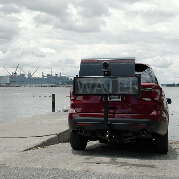  An LED display attached to the back of a car