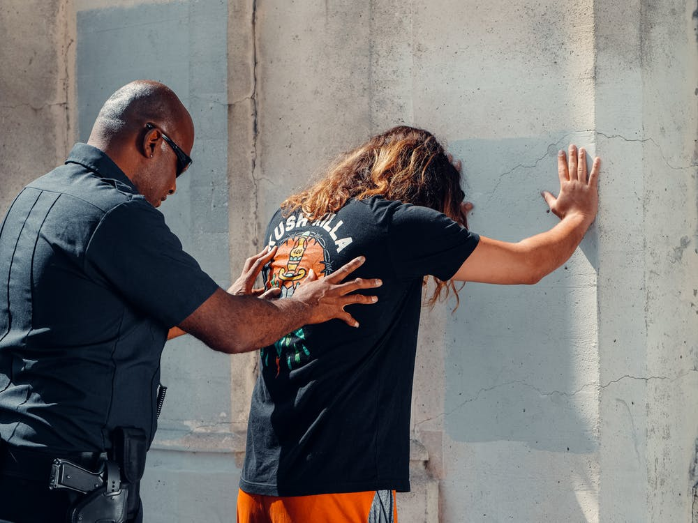 Police officer checking a suspect