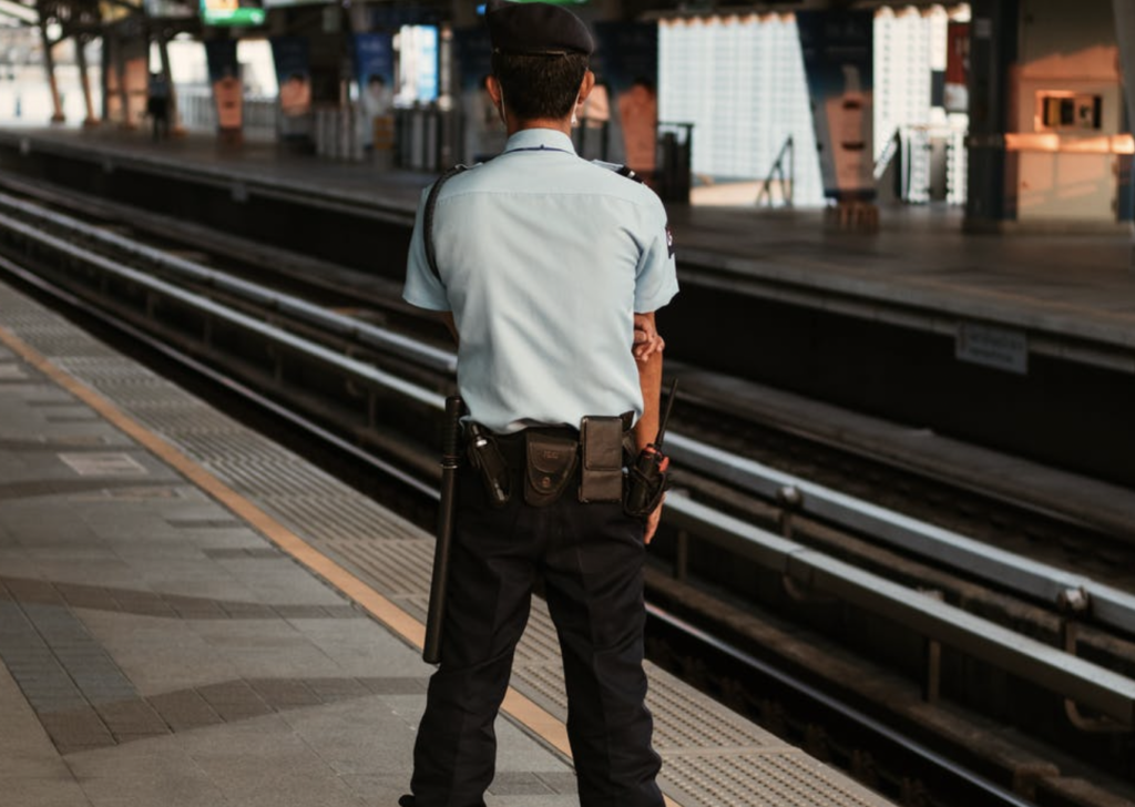 A security guard at the train station