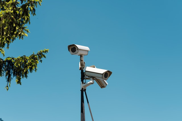 Closeup of a surveillance camera