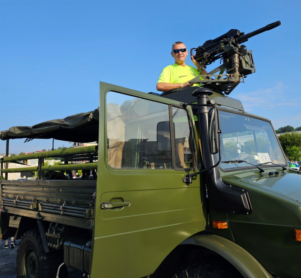 A gun mounted on a truck