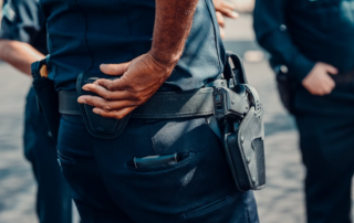An image of a person with a gun strapped to their belt