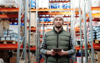 A worker in a warehouse
