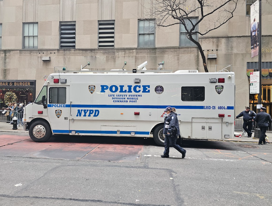 This photo shows security guards overseeing a place