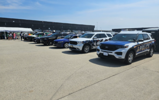 This photo shows multiple security vehicles